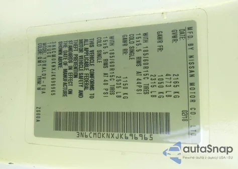 2018 Nissan Nv200 S из США, поврежденный, VIN 3N6CM0KNXJK696965